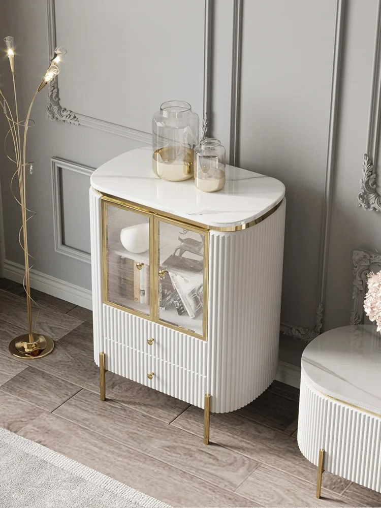 KOMODA biała, złote elementy, 2-drzwiowa, styl glamour, piękna