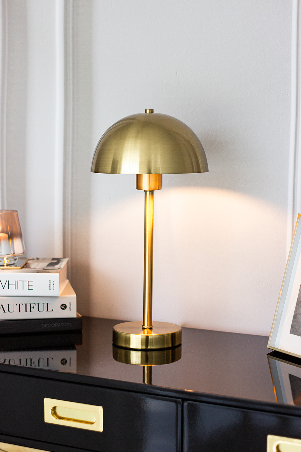 LAMPA STOŁOWA złota, metaliczne wykończenie, styl glamour, ekskluzywna