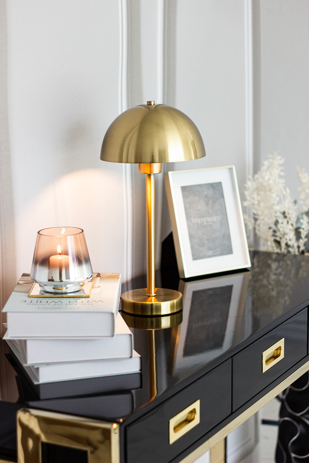 LAMPA STOŁOWA złota, metaliczne wykończenie, styl glamour, pięikna