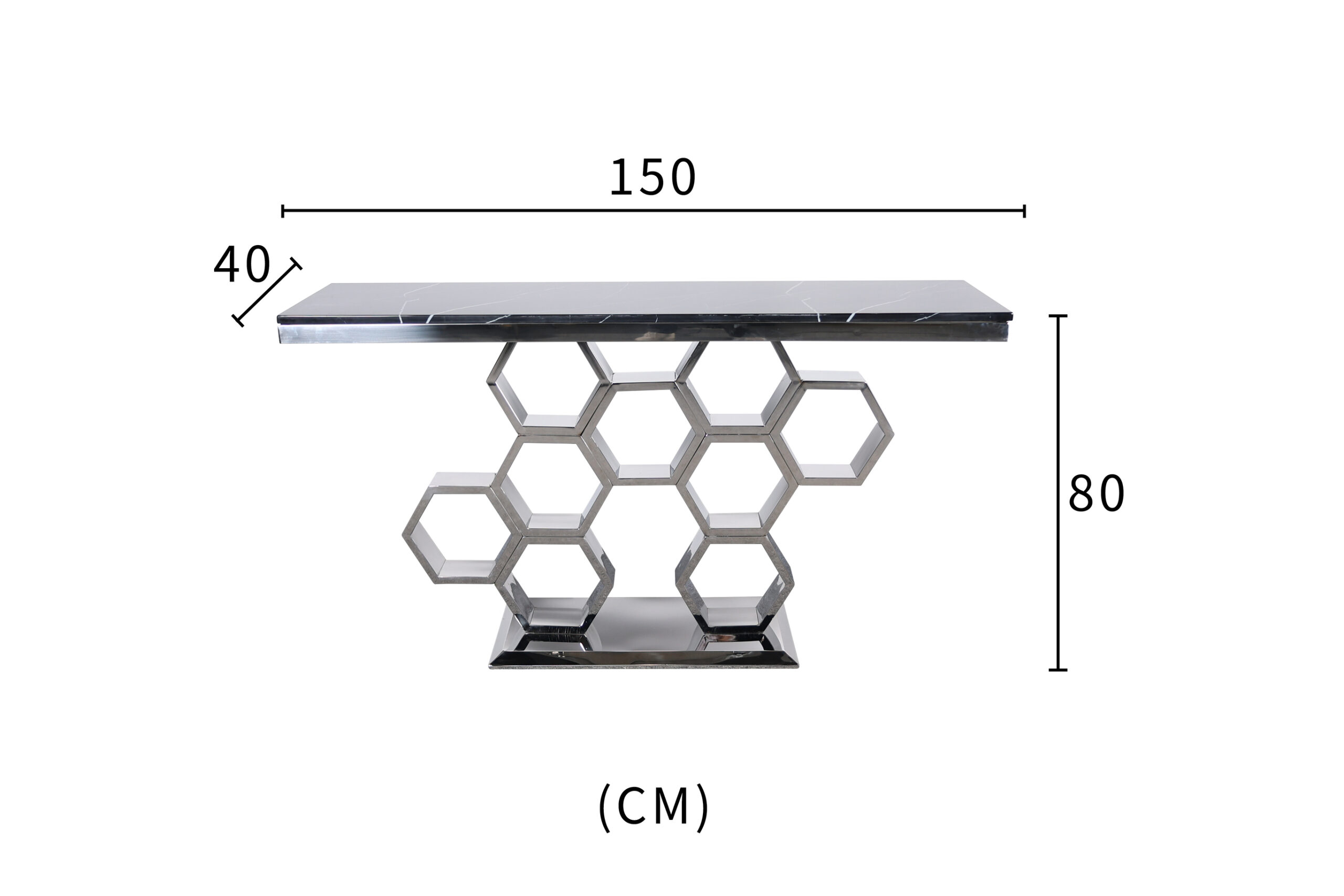 KONSOLA chromowana, designerska podstawa, czarny blat, nowoczesna wymiary