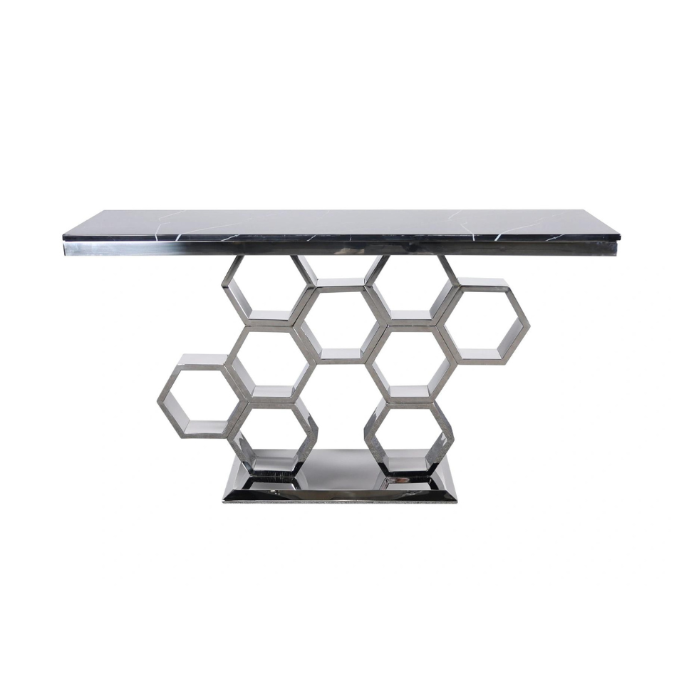 KONSOLA chromowana, designerska podstawa, czarny blat, nowoczesna