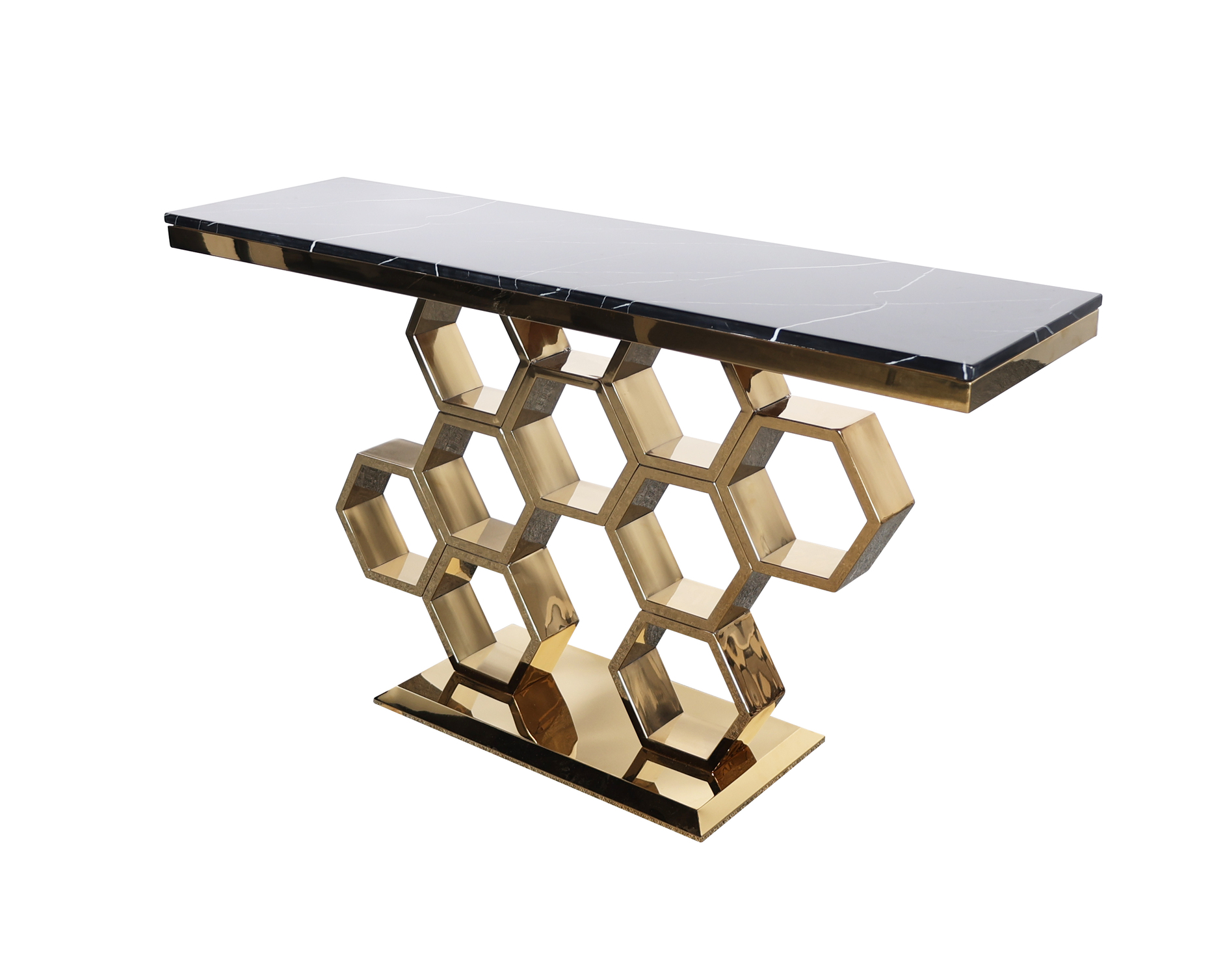 KONSOLA czarno-złota, metalowa podstawa, blat imitujący marmur, glamour, elegancka KONSOLA czarno-złota, metalowa podstawa, blat imitujący marmur, glamour, elegancka