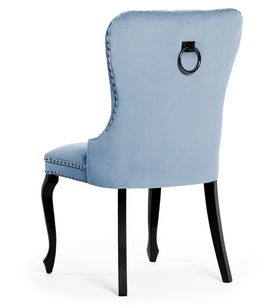 KRZESŁO Madame Charoltte ludwikowski styl, czarne, drewniane nogi, błękitna tapicerka, klasyczne KRZESŁO Madame Charoltte ludwikowski styl, czarne, drewniane nogi, błękitna tapicerka, klasyczne