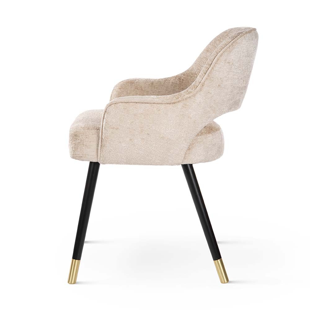 KRZESŁO Mercy Plus welwetowe, kremowe siedzisko, czarno-złote nogi drewniane, ekskluzywne