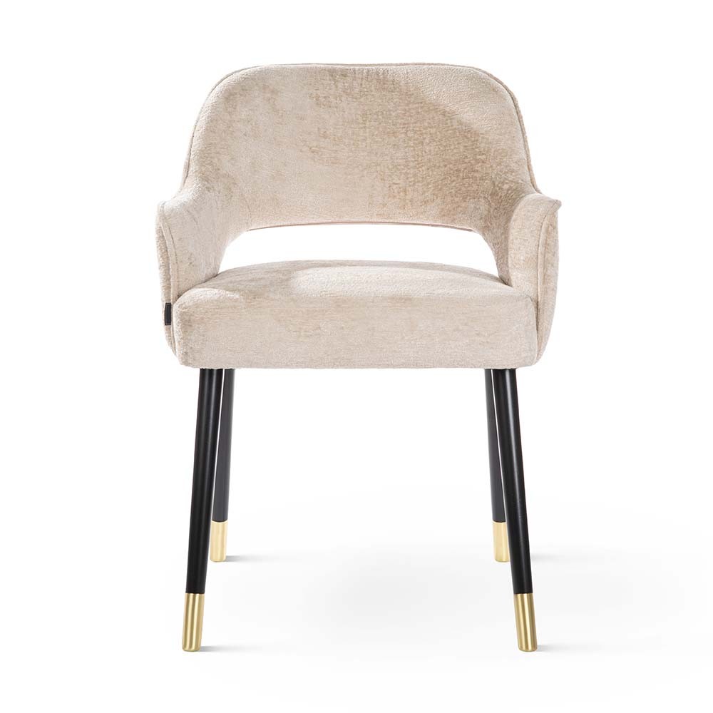 KRZESŁO Mercy Plus welwetowe, kremowe siedzisko, czarno-złote nogi drewniane, eleganckie