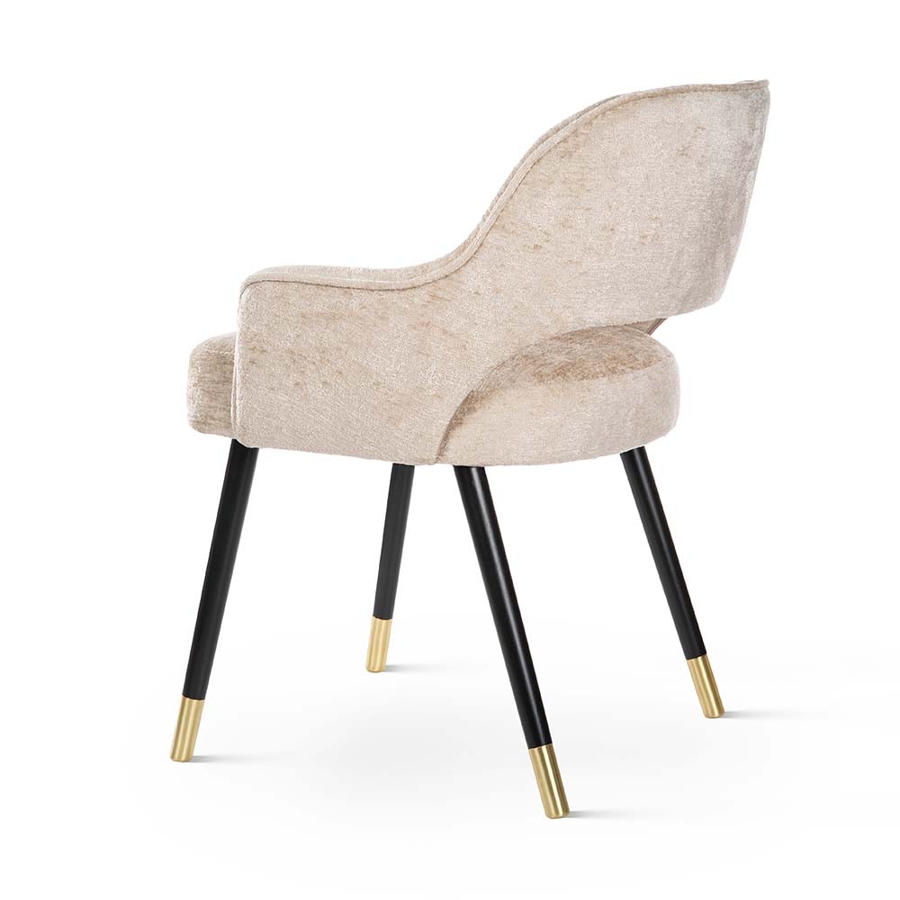 KRZESŁO Mercy Plus welwetowe, kremowe siedzisko, czarno-złote nogi drewniane, glamour