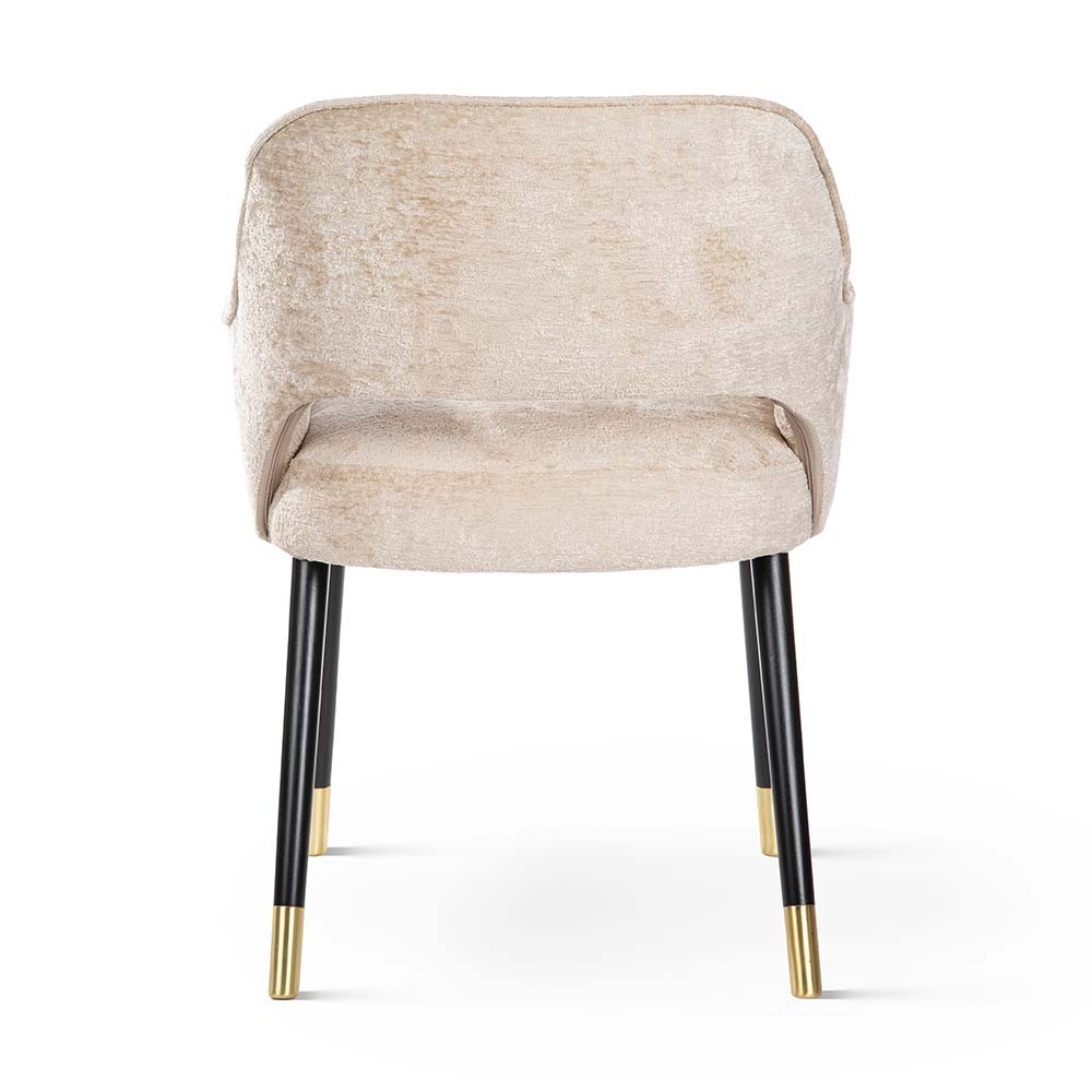 KRZESŁO Mercy Plus welwetowe, kremowe siedzisko, czarno-złote nogi drewniane, wyjątkowe