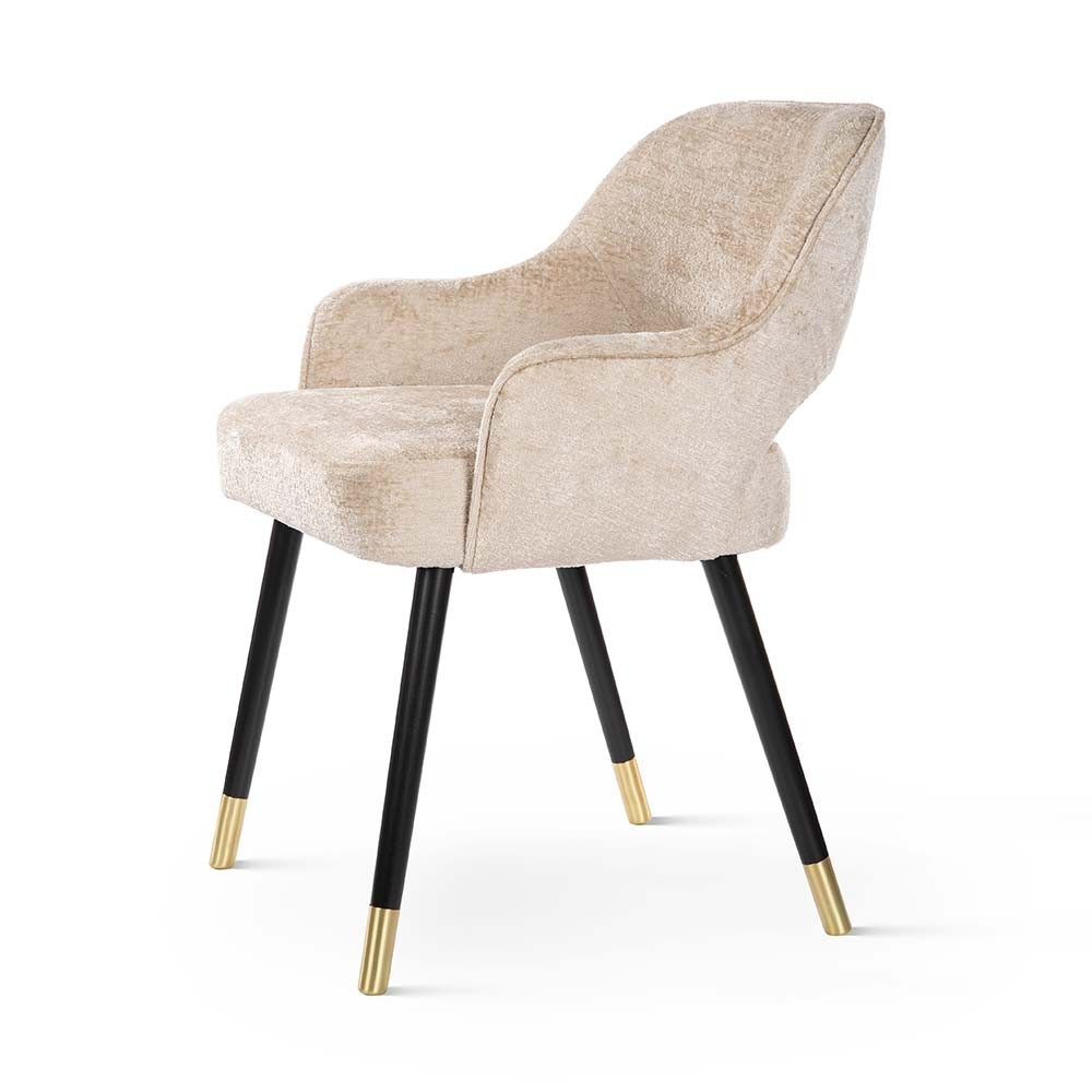 KRZESŁO Mercy Plus welwetowe, kremowe siedzisko, czarno-złote nogi drewniane, wyrafinowane