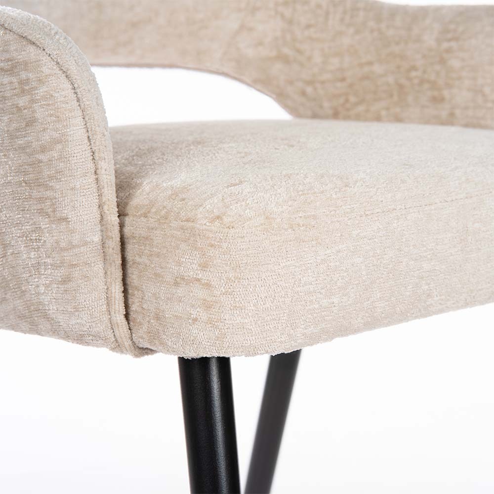 KRZESŁO Mercy Plus welwetowe, kremowe siedzisko, czarno-złote nogi drewniane2