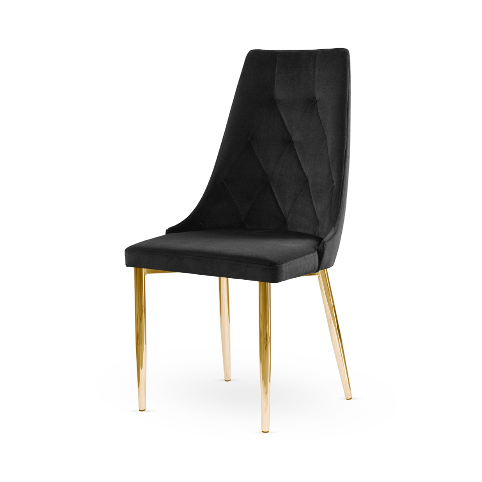 KRZESŁO aksamitne, pikowane siedzisko, złote, metalowe nogi, czarne KRZESŁO aksamitne, pikowane siedzisko, złote, metalowe nogi, czarne
