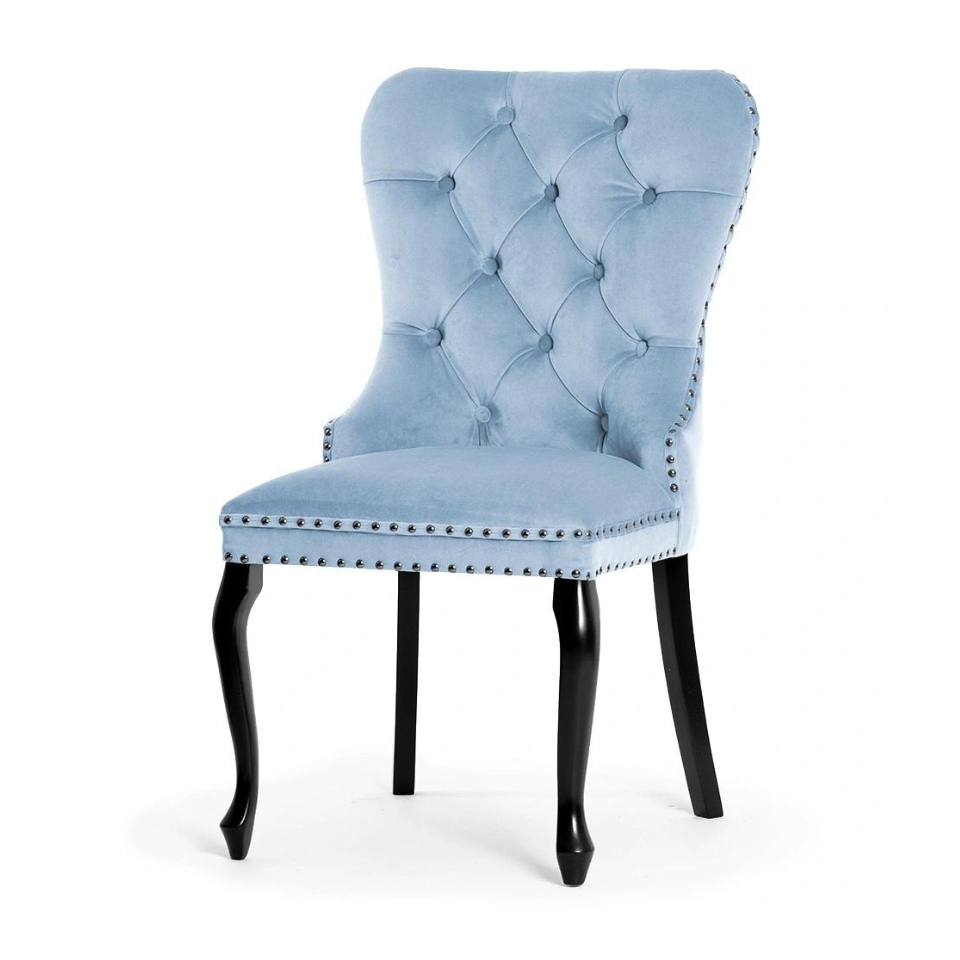 KRZESŁO ludwikowski styl, czarne, drewniane nogi, błękitna tapicerka KRZESŁO ludwikowski styl, czarne, drewniane nogi, błękitna tapicerka