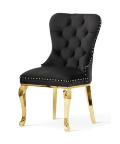 KRZESŁO w stylu ludwikowskim, czarno-złote, glamour, pikowane siedzisko