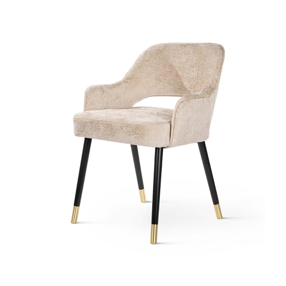 KRZESŁO welwetowe, kremowe siedzisko, czarno-złote nogi drewniane