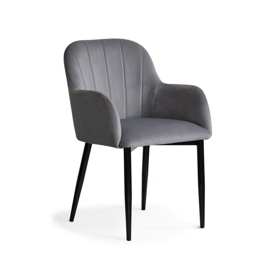 KRZESŁO z podłokietnikami, metalowe nogi, przeszywane, nowoczesne, czarne nogi, ciemnoszare