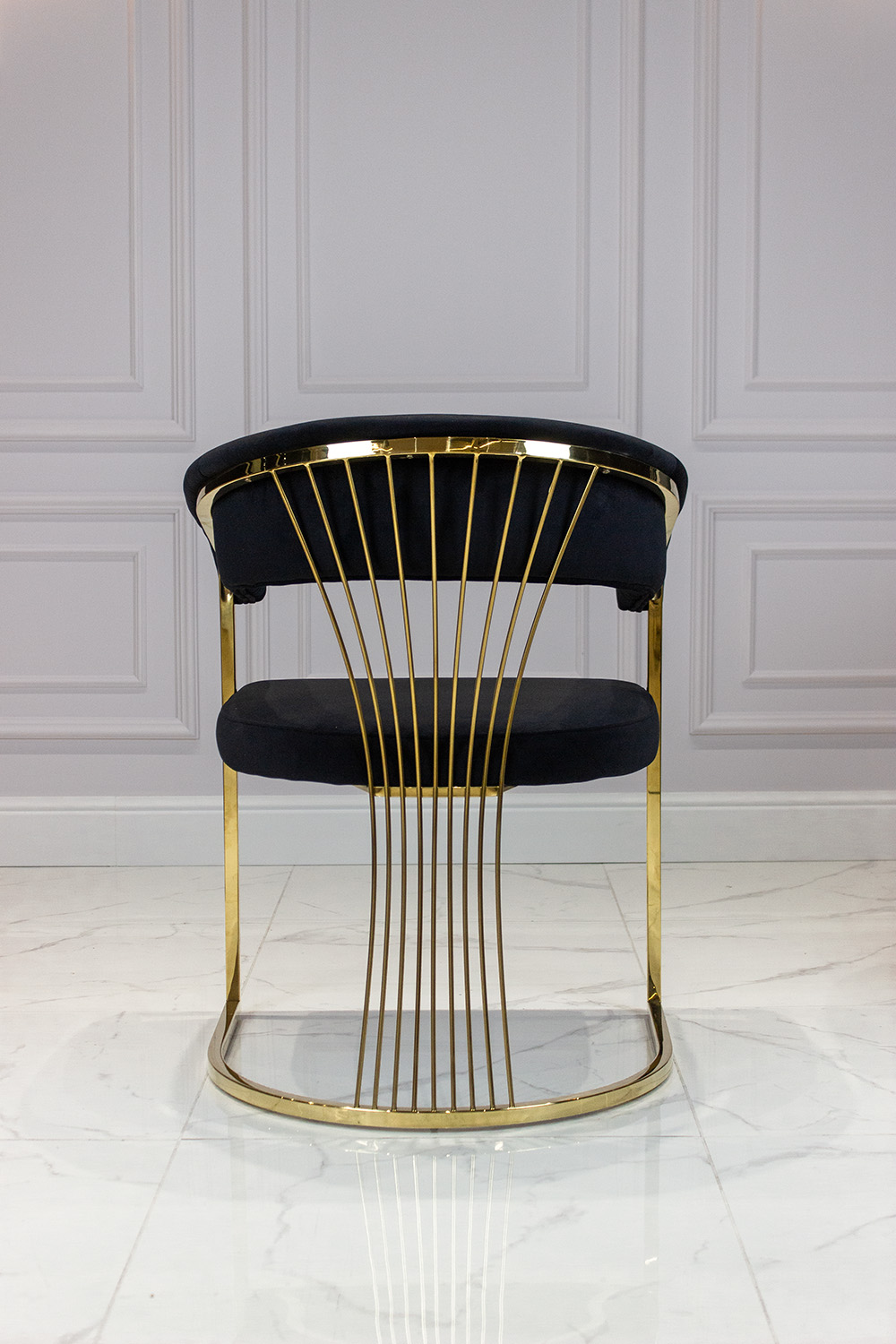 KRZESŁO z podłokietnikami, złota podstawa, czarne siedzisko, styl glamour, piękne