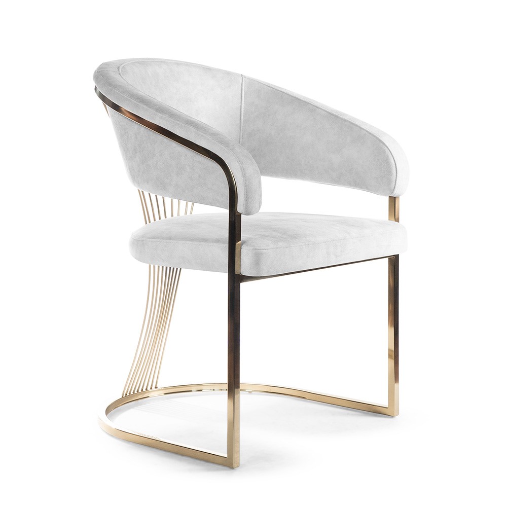 KRZESŁO z podłokietnikami, złota podstawa, szare siedzisko, styl glamour KRZESŁO z podłokietnikami, złota podstawa, szare siedzisko, styl glamour