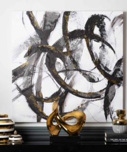 OBRAZ biało-czarny z elementami złota, kwadratowy, abstrakcyjny styl, piękny
