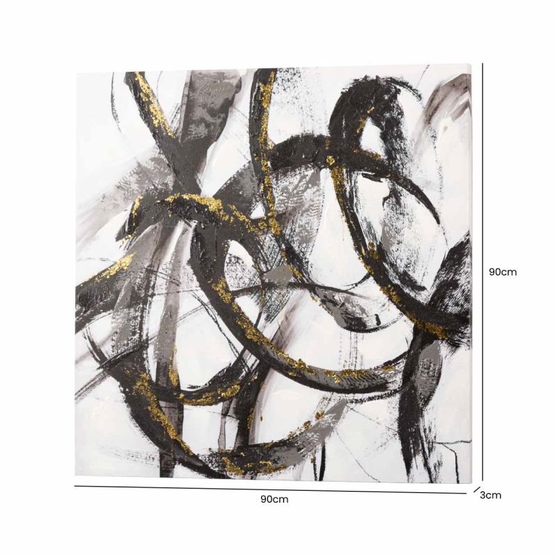 OBRAZ biało-czarny z elementami złota, kwadratowy, abstrakcyjny styl, wymiary