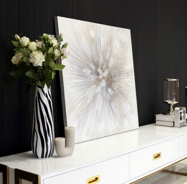 OBRAZ jasne barwy, srebrno-złoty-szary, motyw kwiatowy, kwadratowy, na płótnie z bliska, wysoka jakość