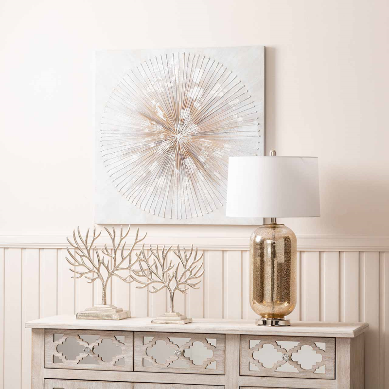 OBRAZ srebrno-złoty, motyw kwiatowy, kwadratowy, na płótnie, piękny