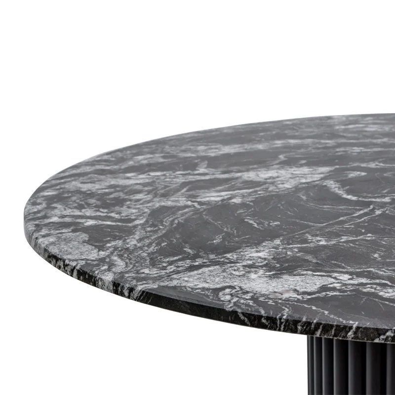 STÓŁ jadalniany, okrągły, czarny, marmurowy blat, ryflowana podstawa, piękny, do salonu