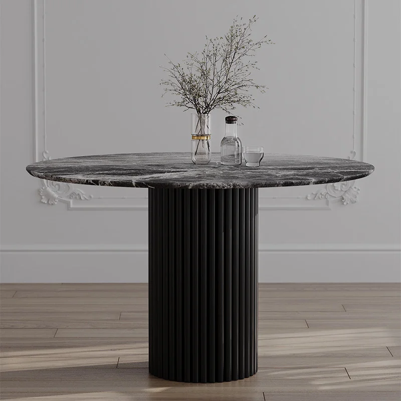 STÓŁ jadalniany, okrągły, czarny, marmurowy blat, ryflowana podstawa, piękny, wyjątkowy