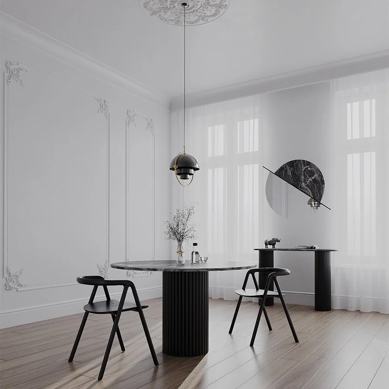 STÓŁ jadalniany, okrągły, czarny, marmurowy blat, ryflowana podstawa, piękny