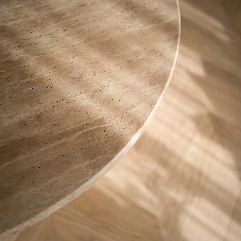 STÓŁ jadalniany okrągły, drewniana podstawa, trawertynowy blat-2 STÓŁ jadalniany okrągły, drewniana podstawa, trawertynowy blat-2