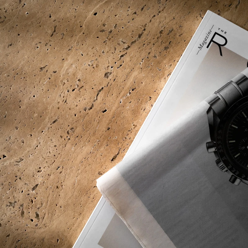 STÓŁ jadalniany okrągły, drewniana podstawa, trawertynowy blat-4 STÓŁ jadalniany okrągły, drewniana podstawa, trawertynowy blat-4