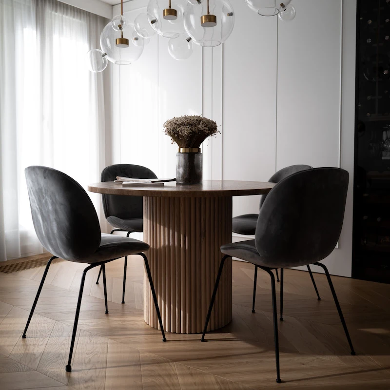 STÓŁ jadalniany okrągły, drewniana podstawa, trawertynowy blat, piękny STÓŁ jadalniany okrągły, drewniana podstawa, trawertynowy blat, piękny