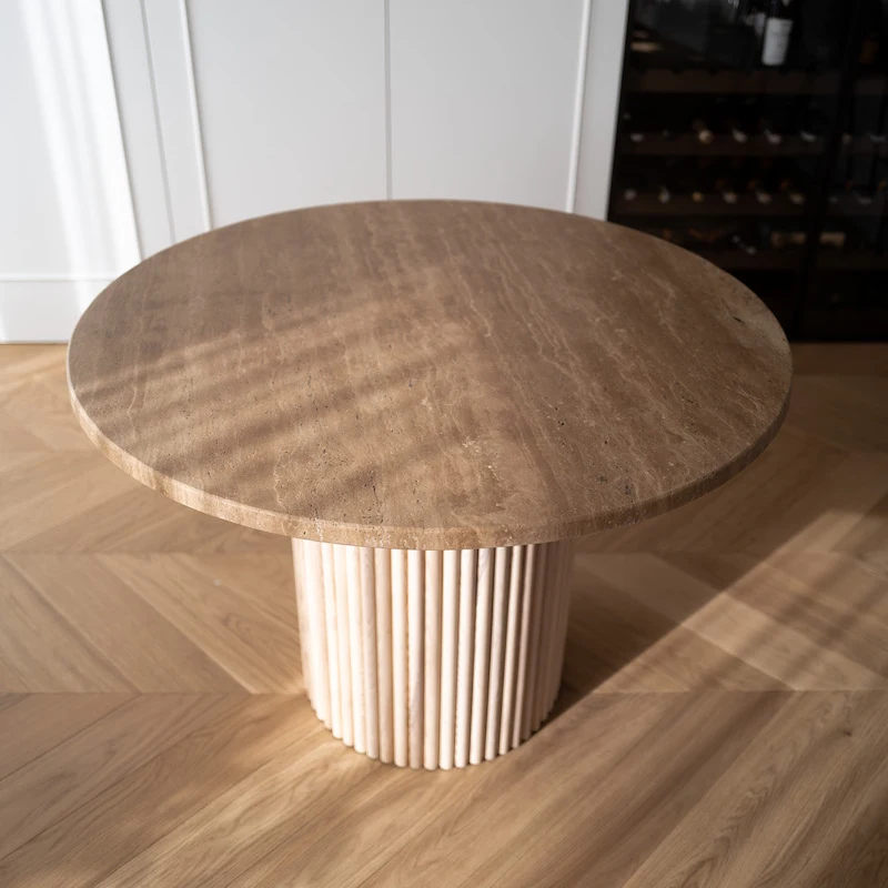 STÓŁ jadalniany okrągły, drewniana podstawa, trawertynowy blat, unikatowy STÓŁ jadalniany okrągły, drewniana podstawa, trawertynowy blat, unikatowy
