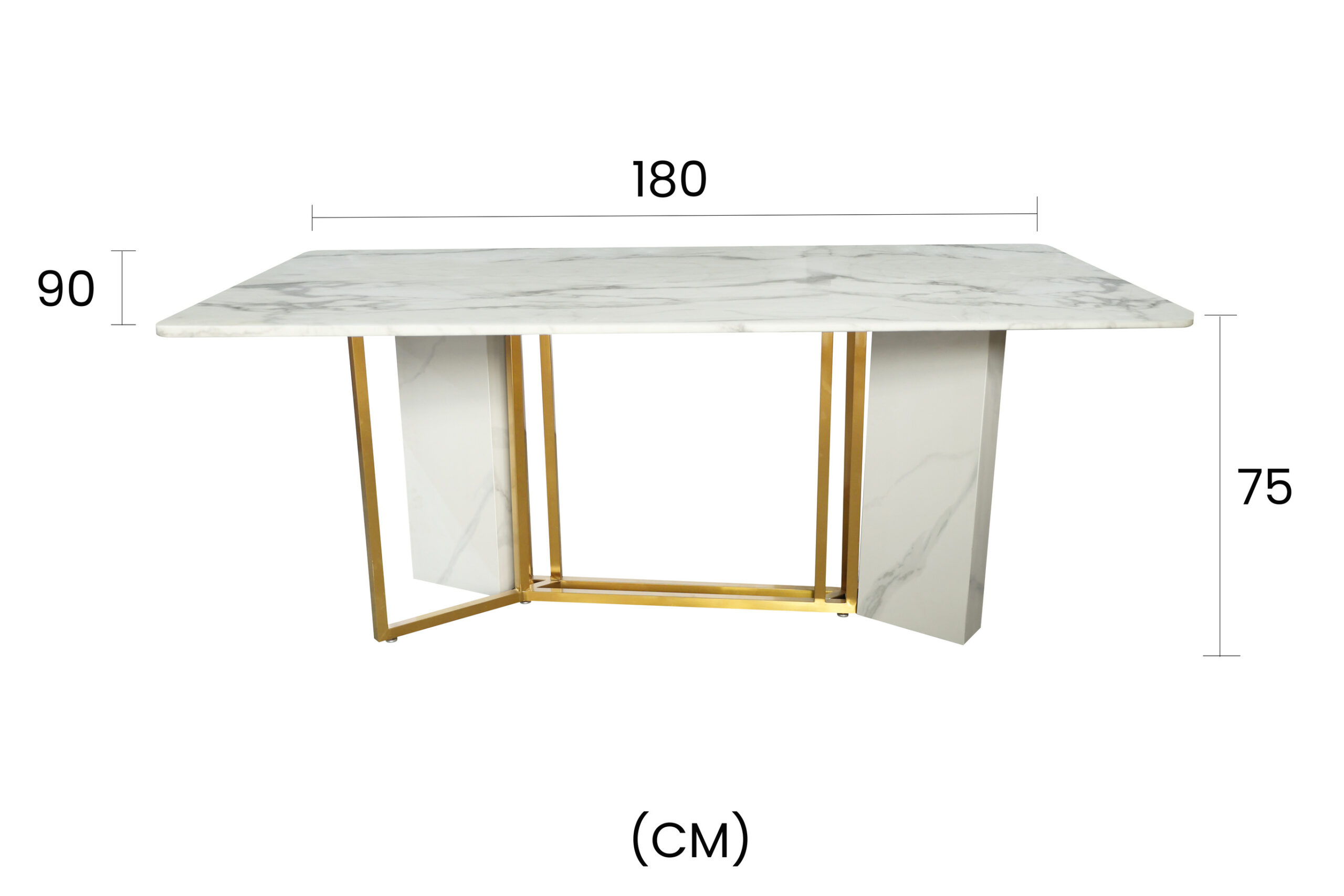 STÓŁ jadalniany, prostokątny, biały blat imitujący marmur, złote nogi, glamour, wymiary