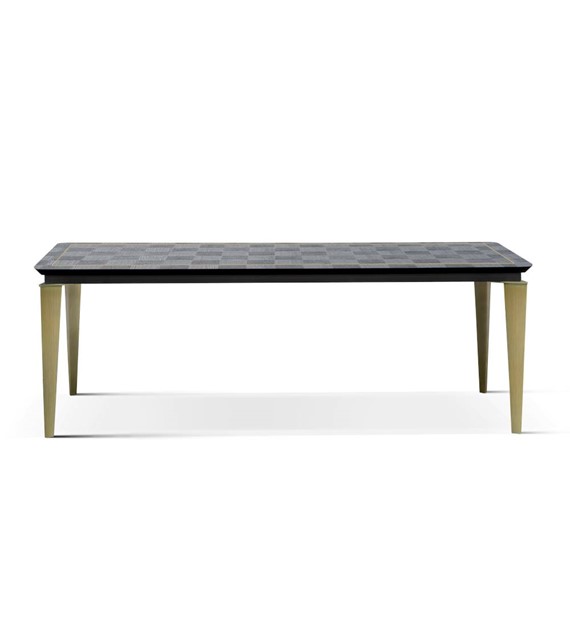 STÓŁ kwadratowy, drewniany, czarny blat, wzór szachownicy, złote nogi STÓŁ kwadratowy, drewniany, czarny blat, wzór szachownicy, złote nogi