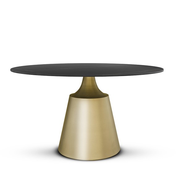 STÓŁ okrągły, czarno-złoty, blat imitujący marmur, styl glamour