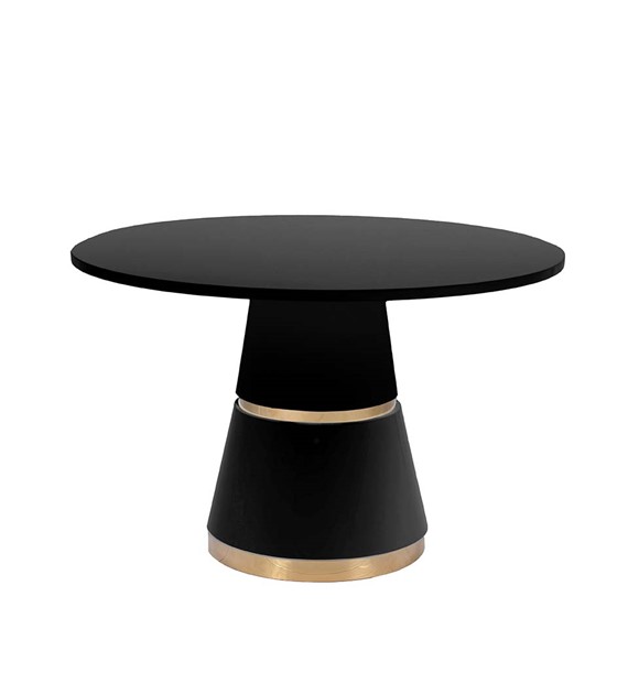 STÓŁ okrągły, czarny wysoki połysk, złote detale, glamour