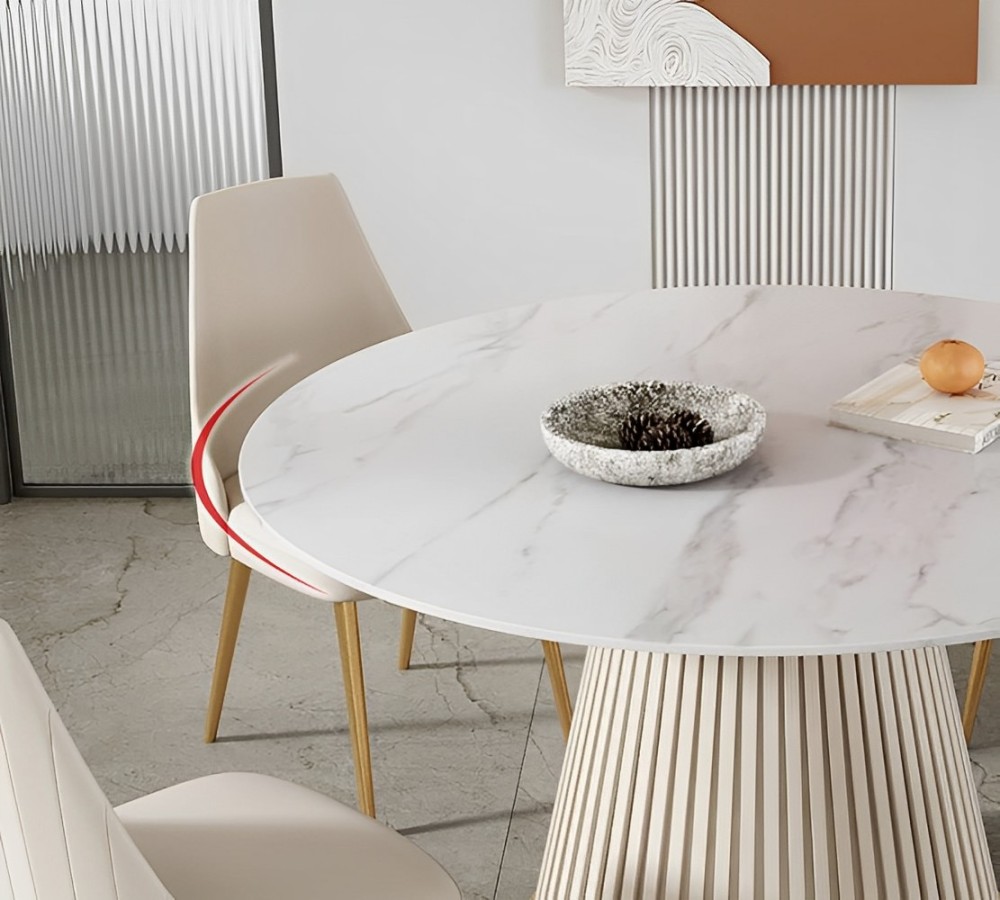 STÓŁ okrągły, plisowana podstawa, blat imitujący biały marmur, elegancki, wyrafinowany STÓŁ okrągły, plisowana podstawa, blat imitujący biały marmur, elegancki, wyrafinowany
