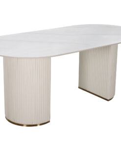 STÓŁ owalny na dwóch nogach, biały z złotymi detalami, nowoczesny, elegancki