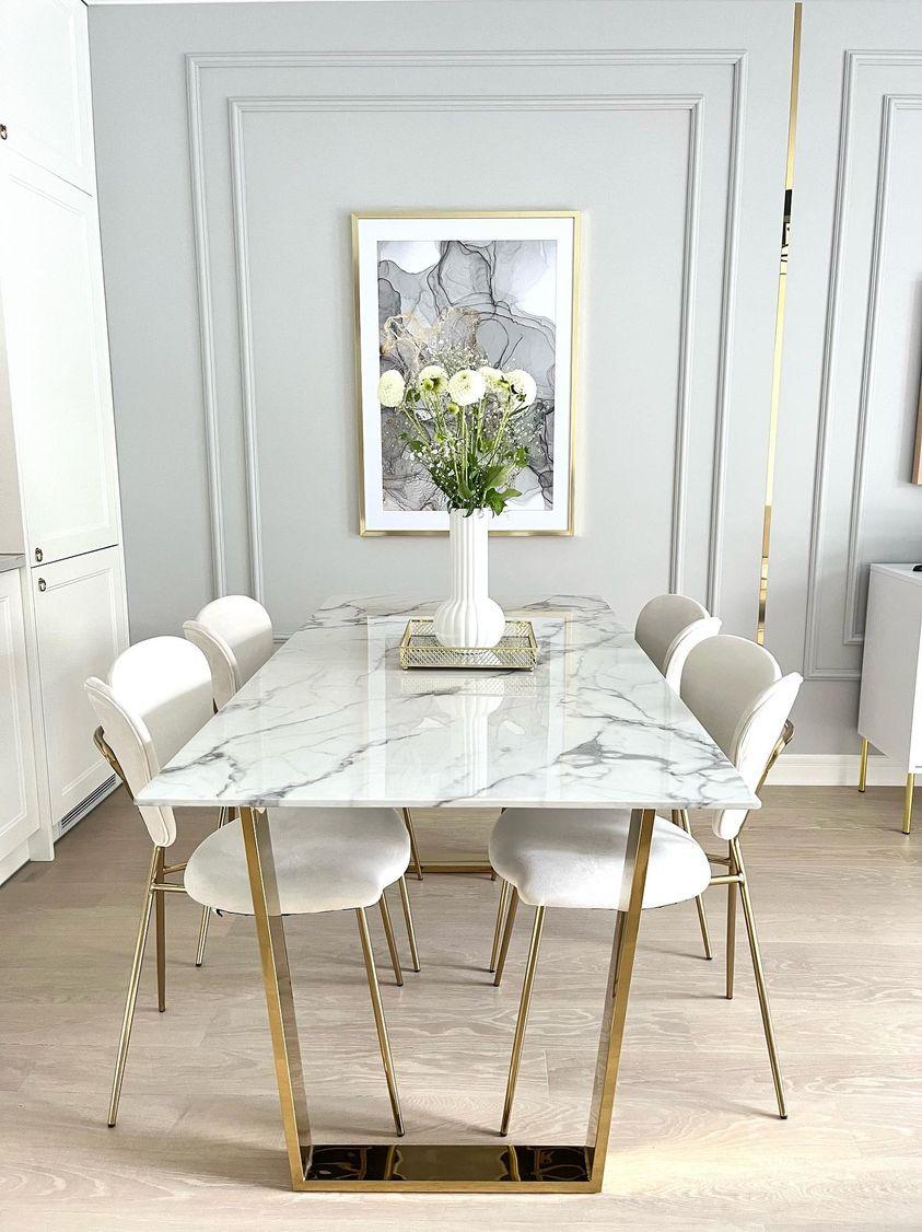 STÓŁ prostokątny, biały marmur, złote nogi, styl glamour, piękny