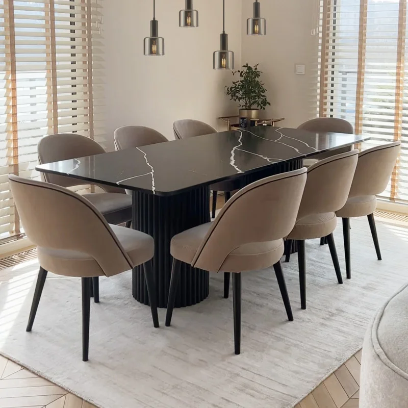 STÓŁ prostokątny, czarny, kwarcytowy blat, ryflowana stalowa podstawa, elegancki STÓŁ prostokątny, czarny, kwarcytowy blat, ryflowana stalowa podstawa, elegancki