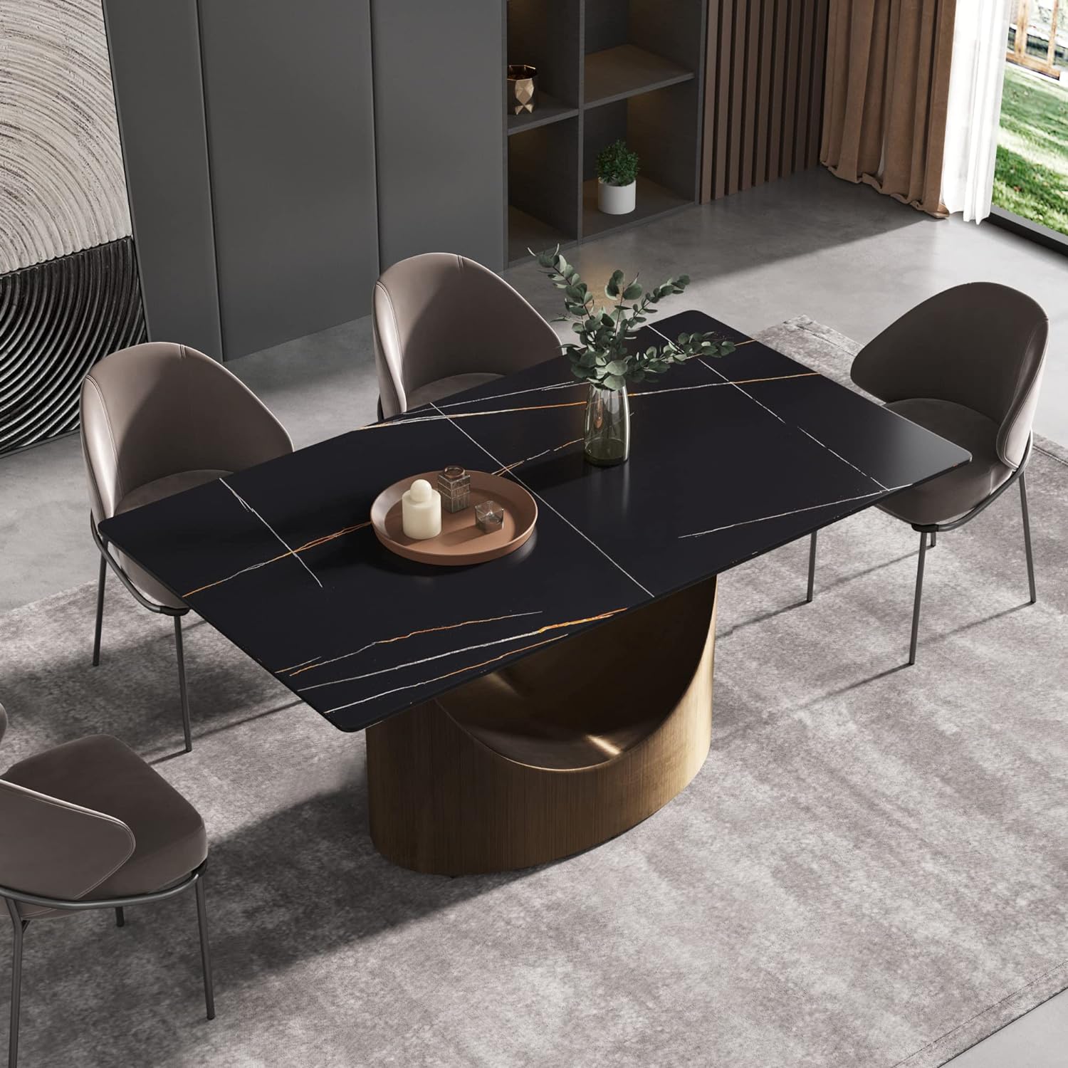 STÓŁ prostokątny, nowoczesna złota podstawa, czarny blat, styl glamour, ekskluzywny