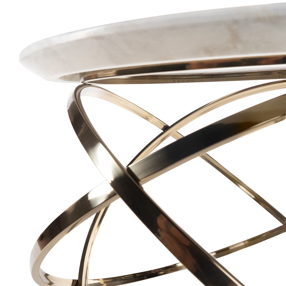 STOLIK KAWOWY okrągły, biały blat, złota, gięta podstawa, designerski, piękny STOLIK KAWOWY okrągły, biały blat, złota, gięta podstawa, designerski, piękny