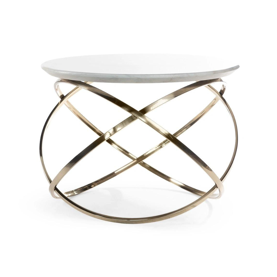 STOLIK KAWOWY okrągły, biały blat, złota, gięta podstawa, designerski STOLIK KAWOWY okrągły, biały blat, złota, gięta podstawa, designerski