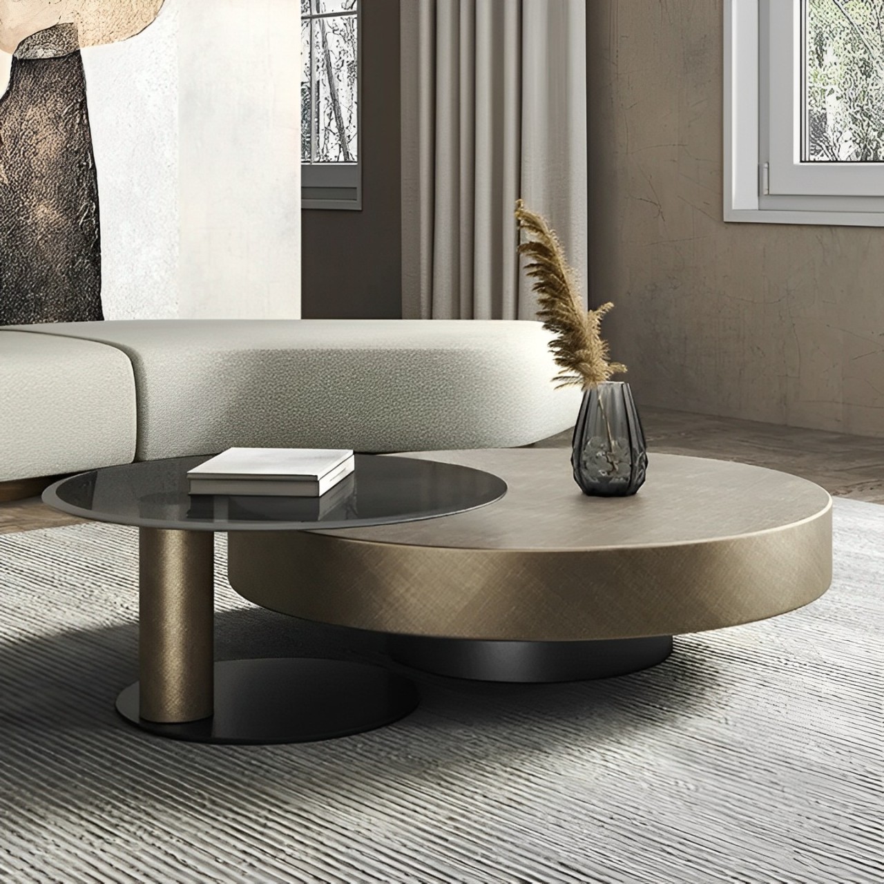 ZESTAW STOLIKÓW KAWOWYCH okrągły, nowoczesny design, złoto-czarny, piękny ZESTAW STOLIKÓW KAWOWYCH okrągły, nowoczesny design, złoto-czarny, piękny