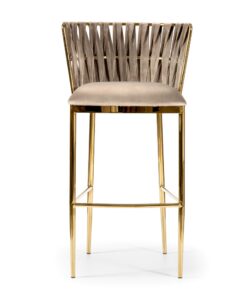 HOKER złote metalowe nogi, beżowe welwetowe siedzisko, styl glamour, wyjątkowy