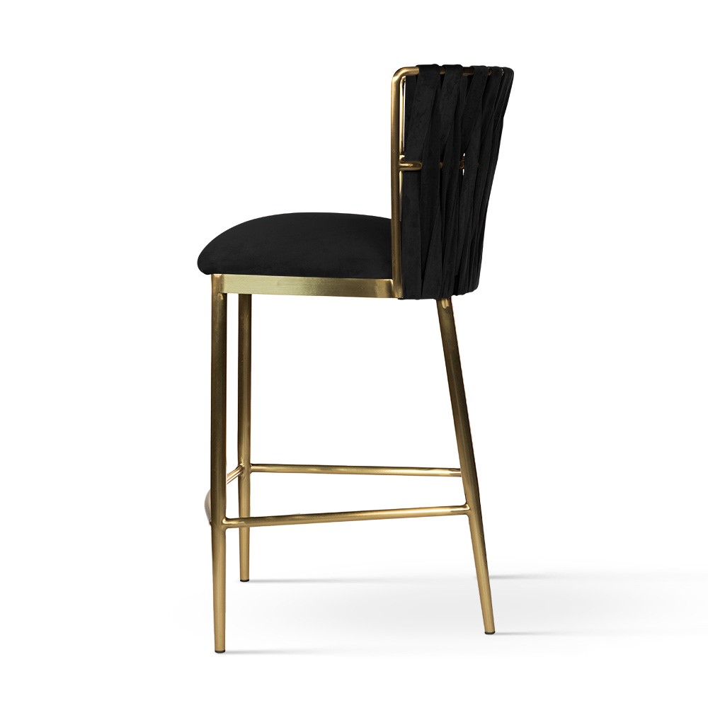 HOKER złote szczotkowane nogi, czarny welwet, przeplatane oparcie, glamour 60, ekskluzywny HOKER złote szczotkowane nogi, czarny welwet, przeplatane oparcie, glamour 60, ekskluzywny