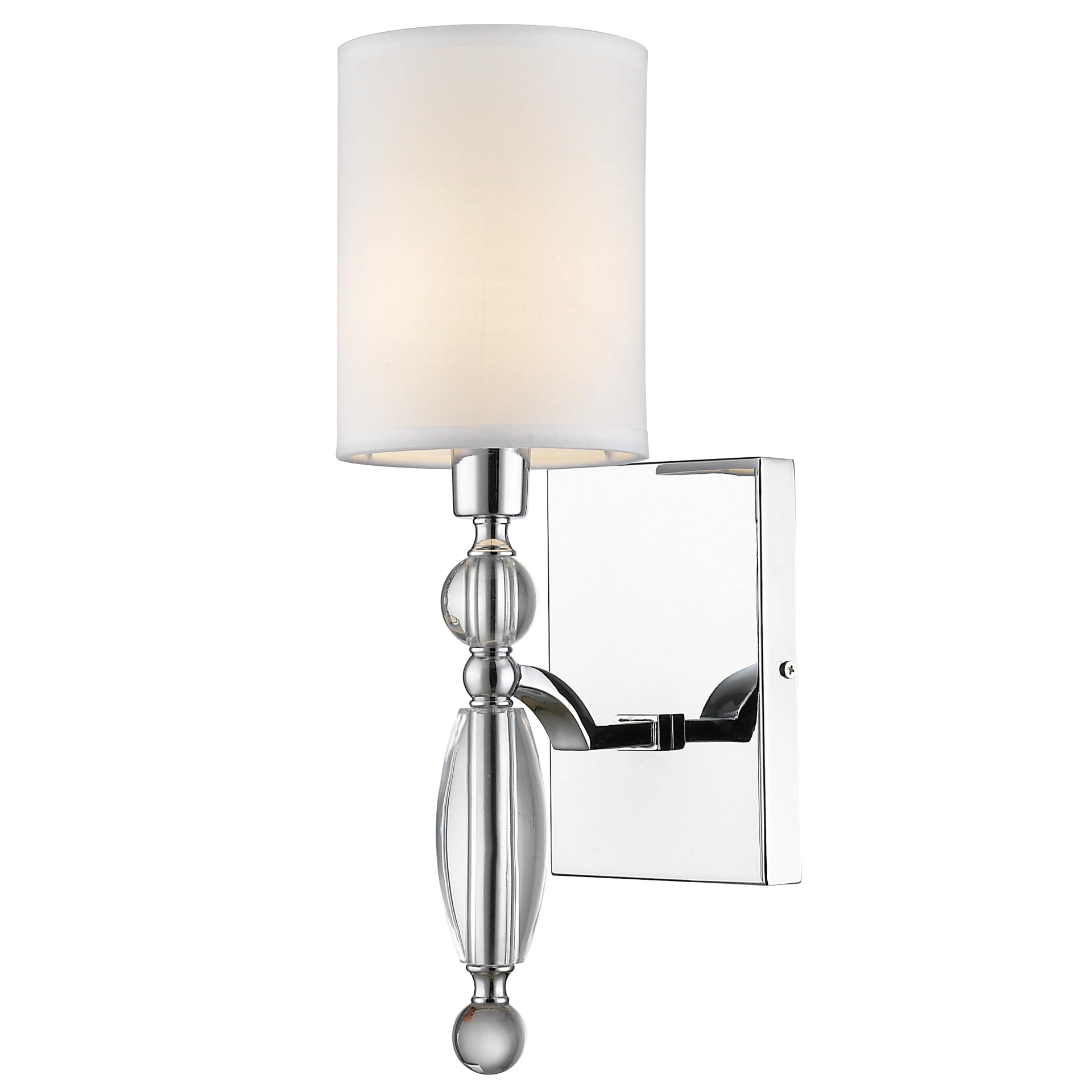 KINKIET Cancun srebrny, kryształowe detale, materiałowy, biały abażur, elegancki KINKIET Cancun srebrny, kryształowe detale, materiałowy, biały abażur, elegancki