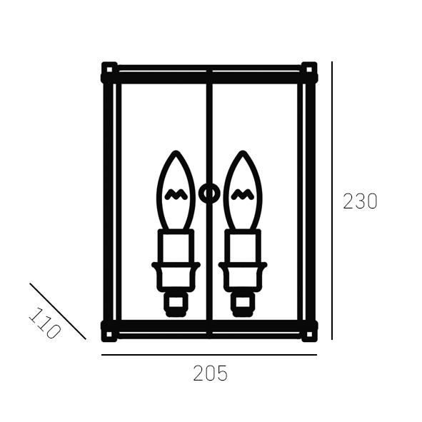 KINKIET New York złote wykończenie, dwa źródła światła, styl nowojorski, wymiary