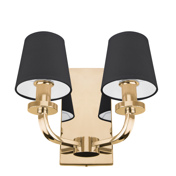 KINKIET New York złoty, podwójny, czarne abażury, elegancki styl
