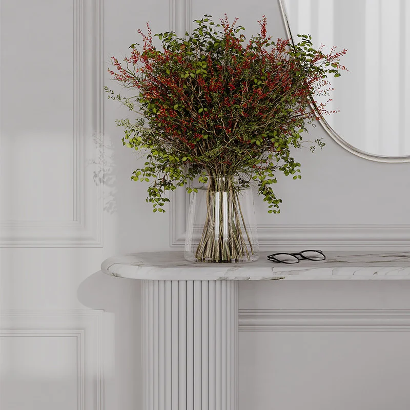 KONSOLA biała z ryflowaną podstawą, marmurowym zaokrąglonym blatem, elegancka, piękna