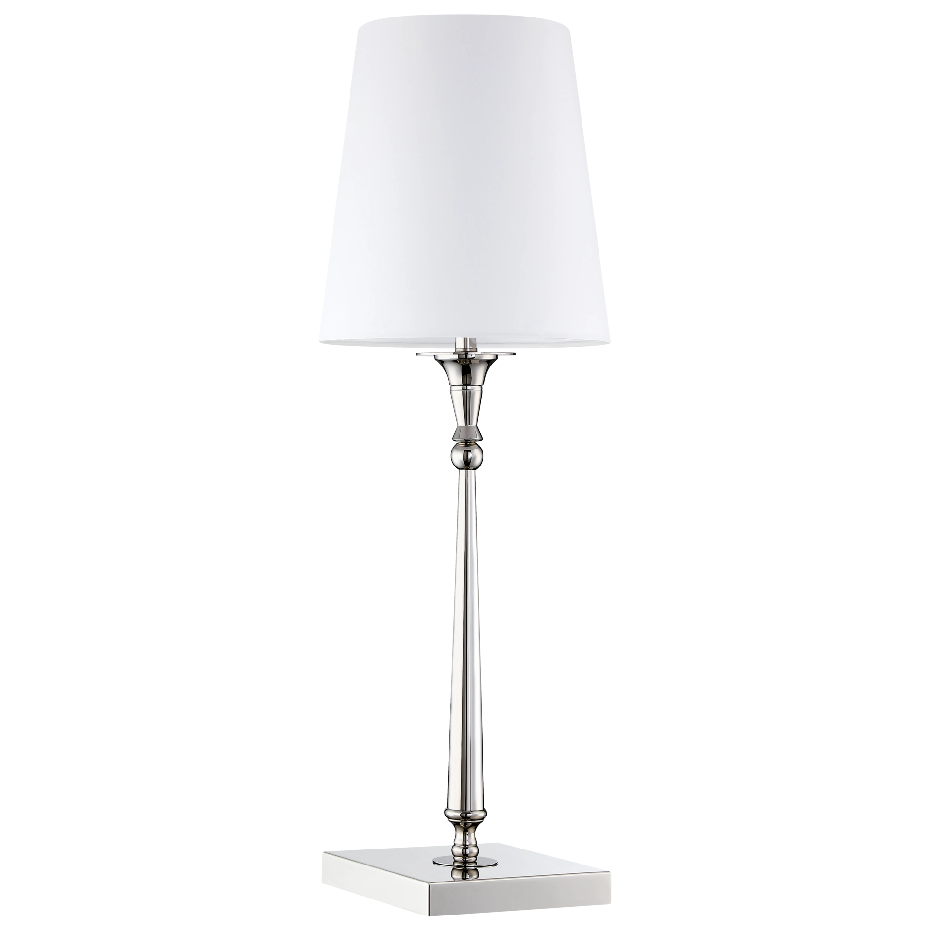 LAMPA STOŁOWA Austin niklowana z białym, materiałowym abażurem, elegancka, piękna